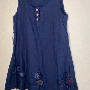 Italian silk linen tank dress floral lagen cottage hippie boho flare appliqué